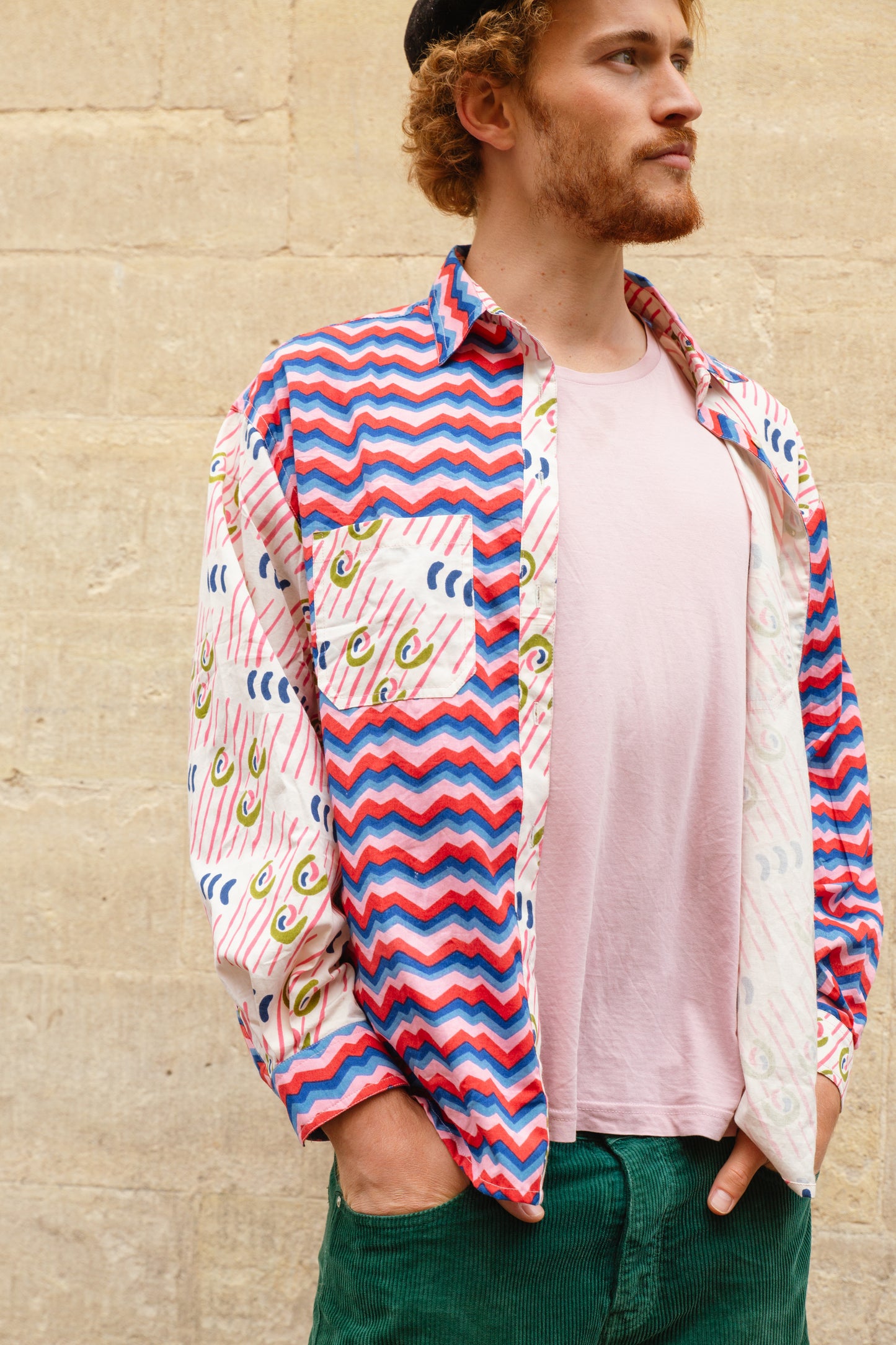 Men's Patchwork Shirt in 'Swirly Pants' & 'Candy Dreams'