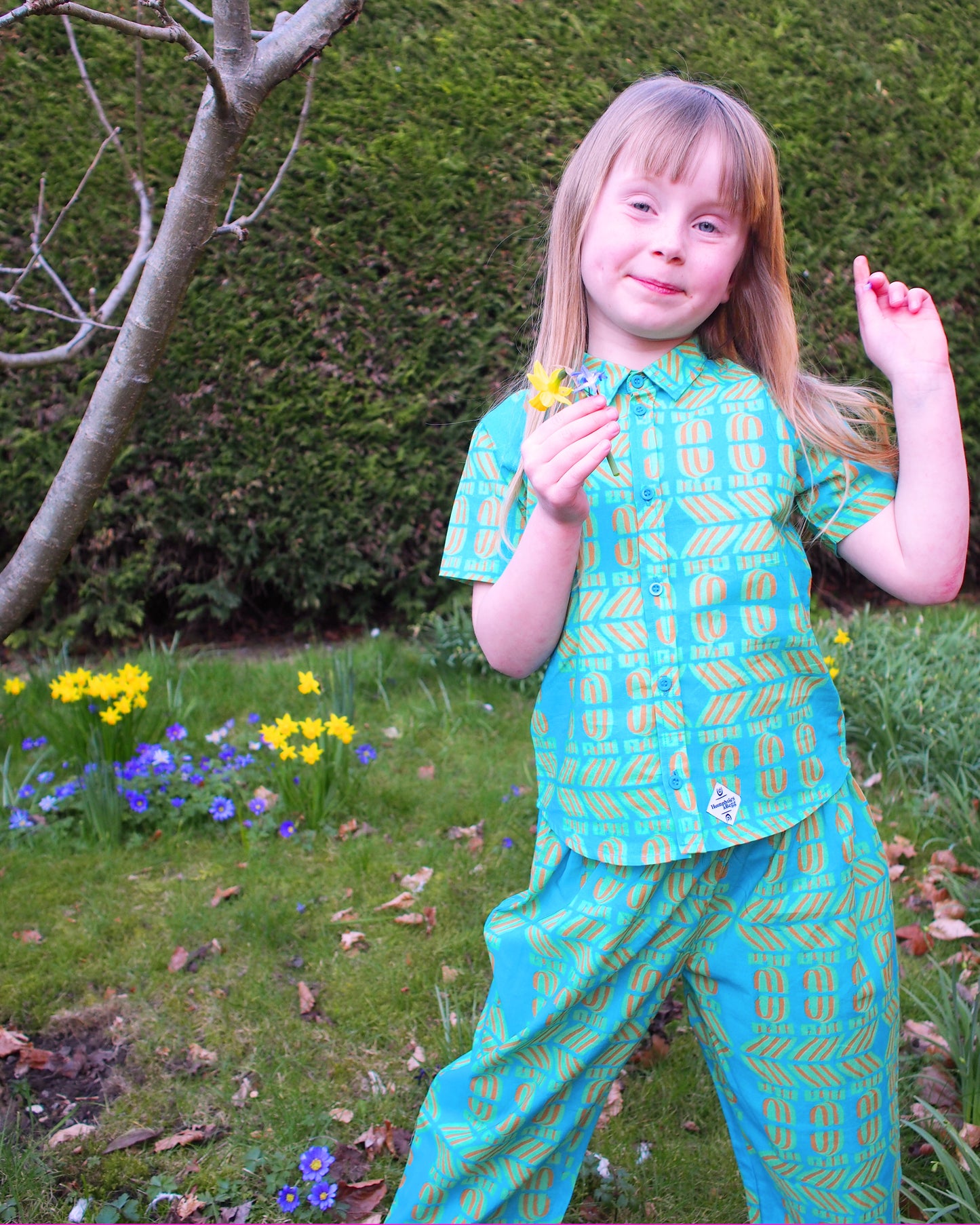 Kid's Short Sleeved Shirt in 'Turquoise Flamingo'