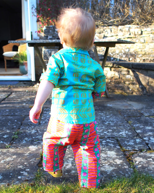 Kid's Short Sleeved Shirt in 'Turquoise Flamingo'