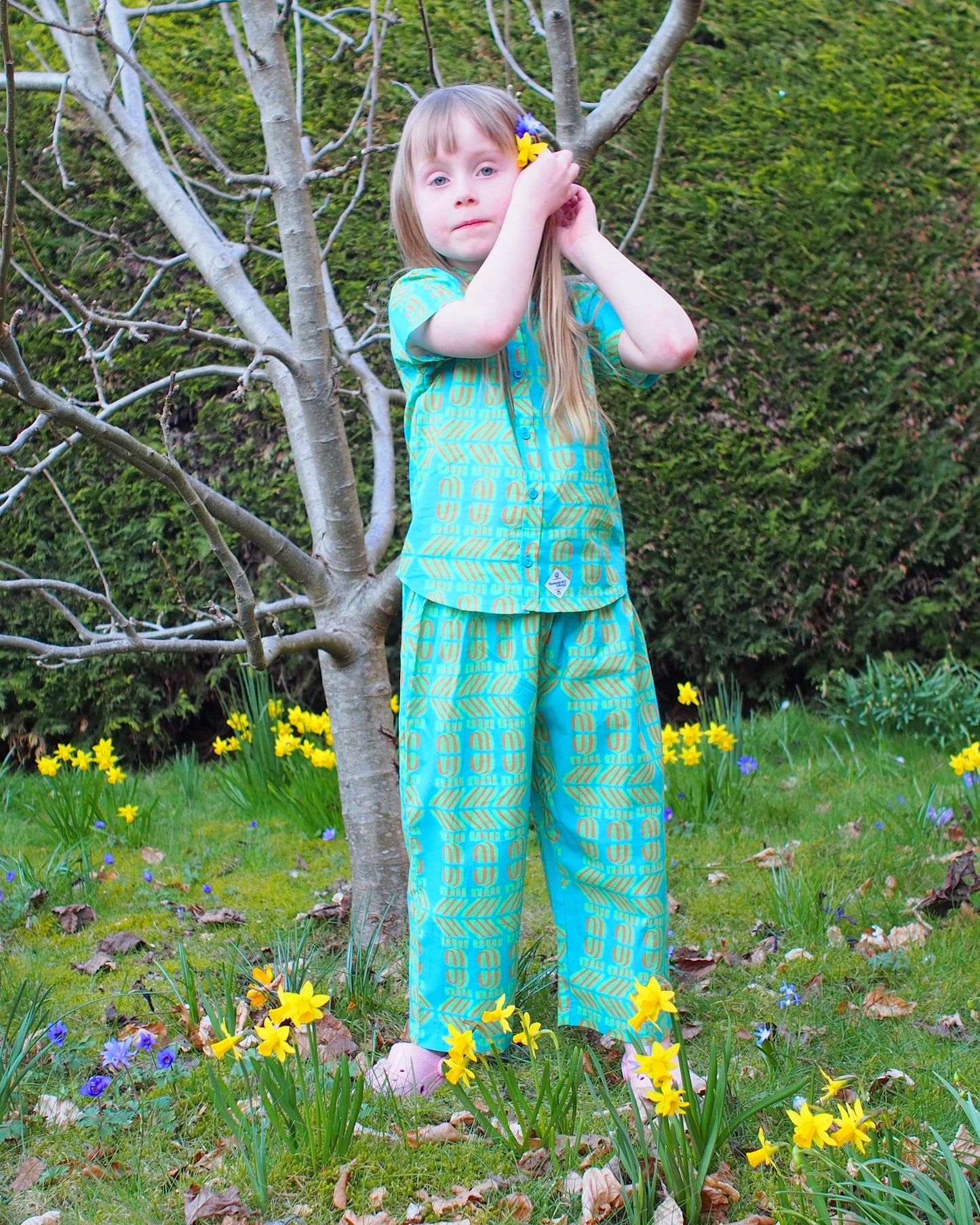 Kid's Trousers in 'Turquoise Flamingo'