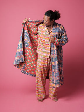 Unisex Quilted Housecoat in 'Stick of Rock' & 'Red Citrus Segment'