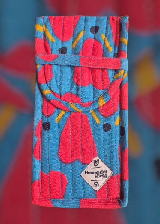 Quilted Glasses Case - Blue Honey Heart