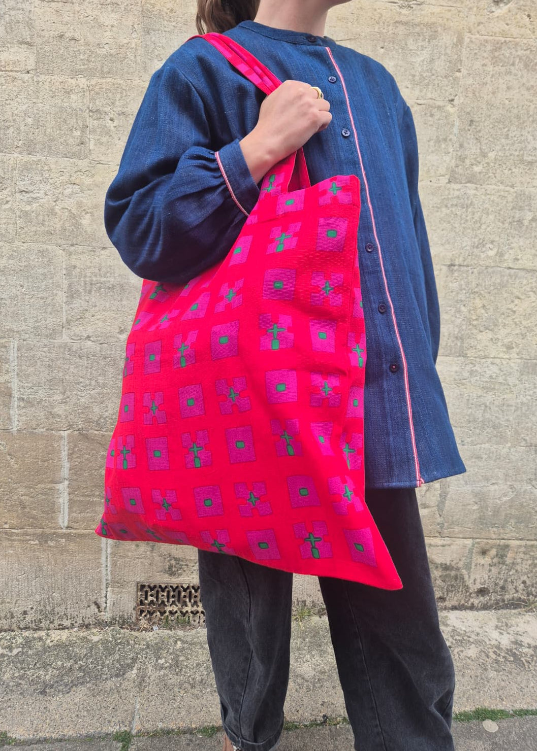 Giant Tote Bag in 'Hot Pink Bric a Brac' Light Canvas