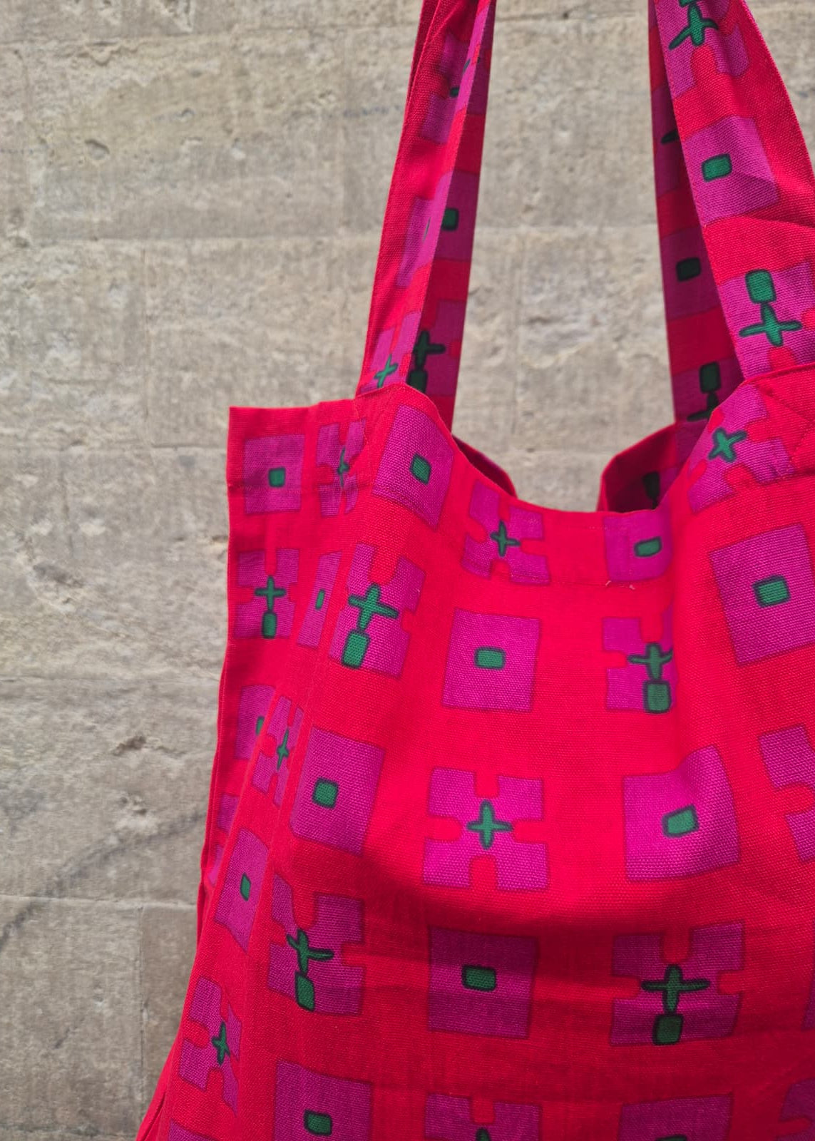 Giant Tote Bag in 'Hot Pink Bric a Brac' Light Canvas