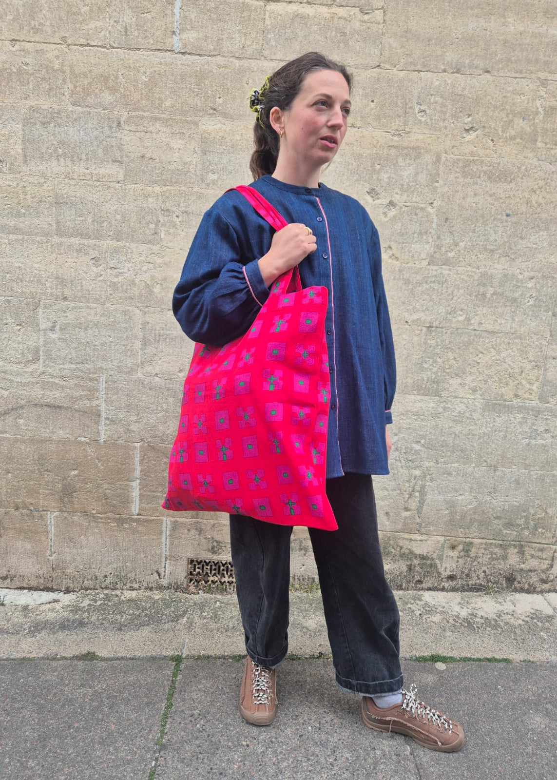 Giant Tote Bag in 'Hot Pink Bric a Brac' Light Canvas