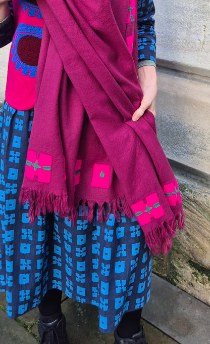 Wool Shawl in 'Burgundy Check' or 'Plum Check'