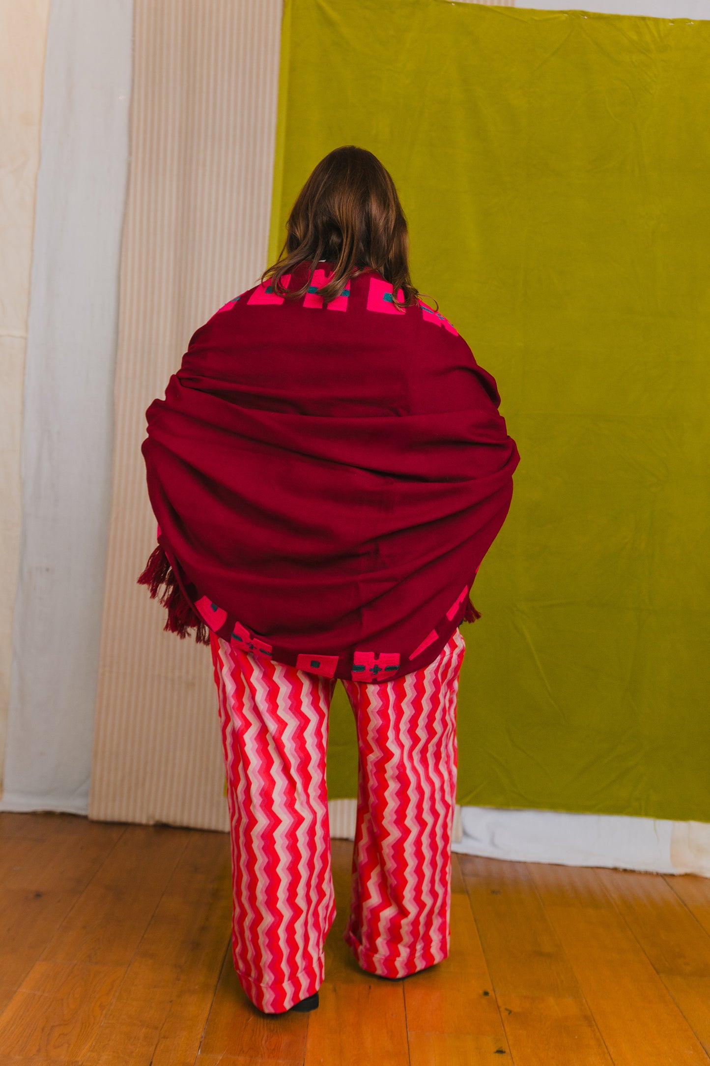 Wool Shawl in 'Burgundy Check'