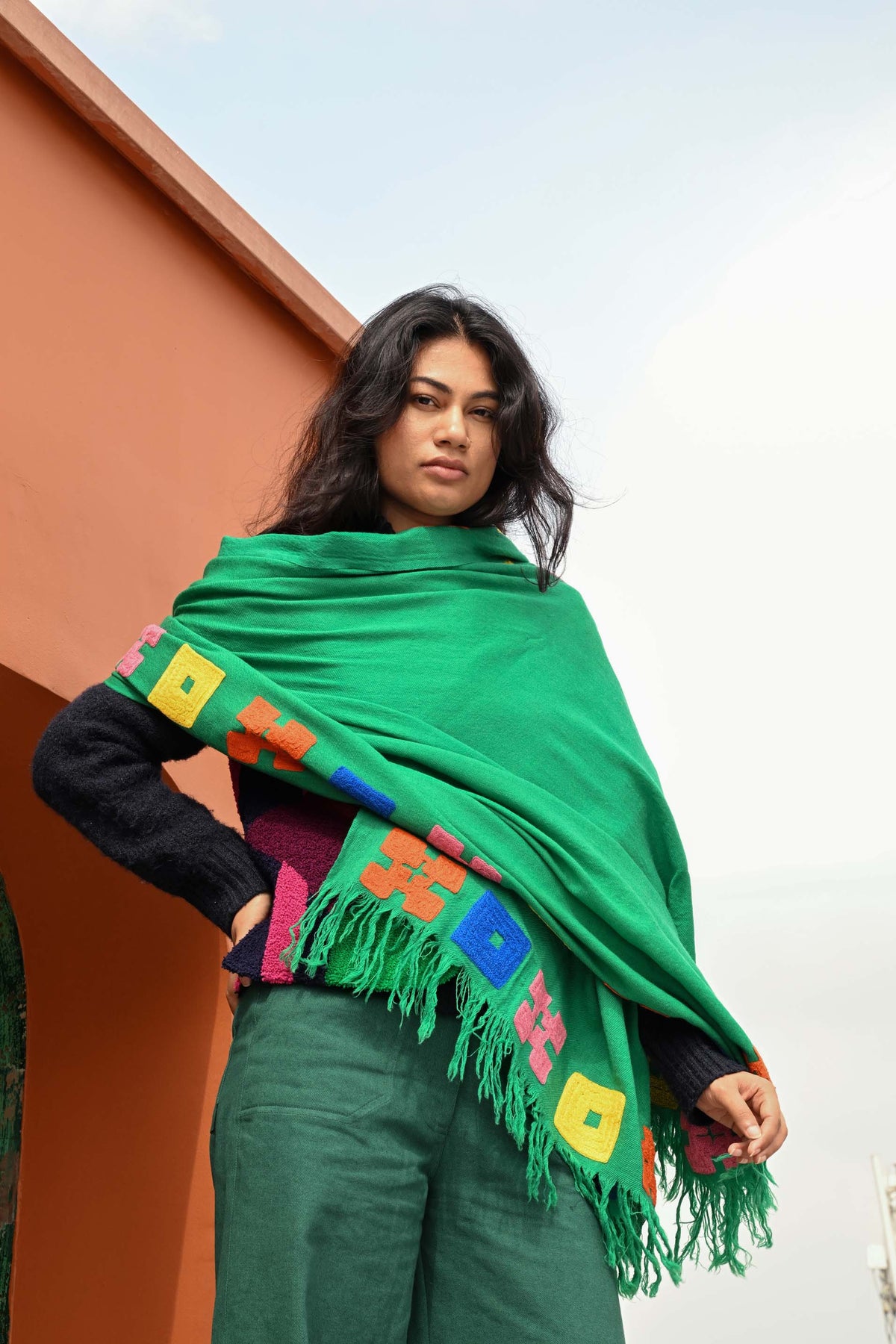 Wool Shawl in 'Green Bric a Brac'