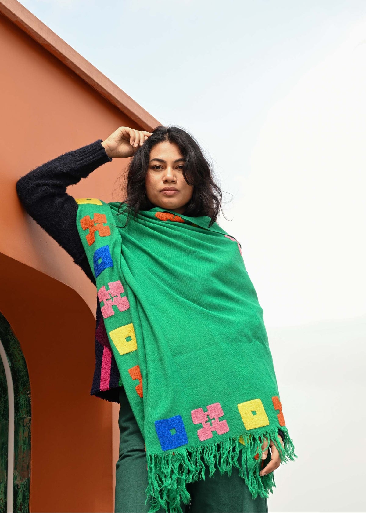 Wool Shawl in 'Green Bric a Brac'