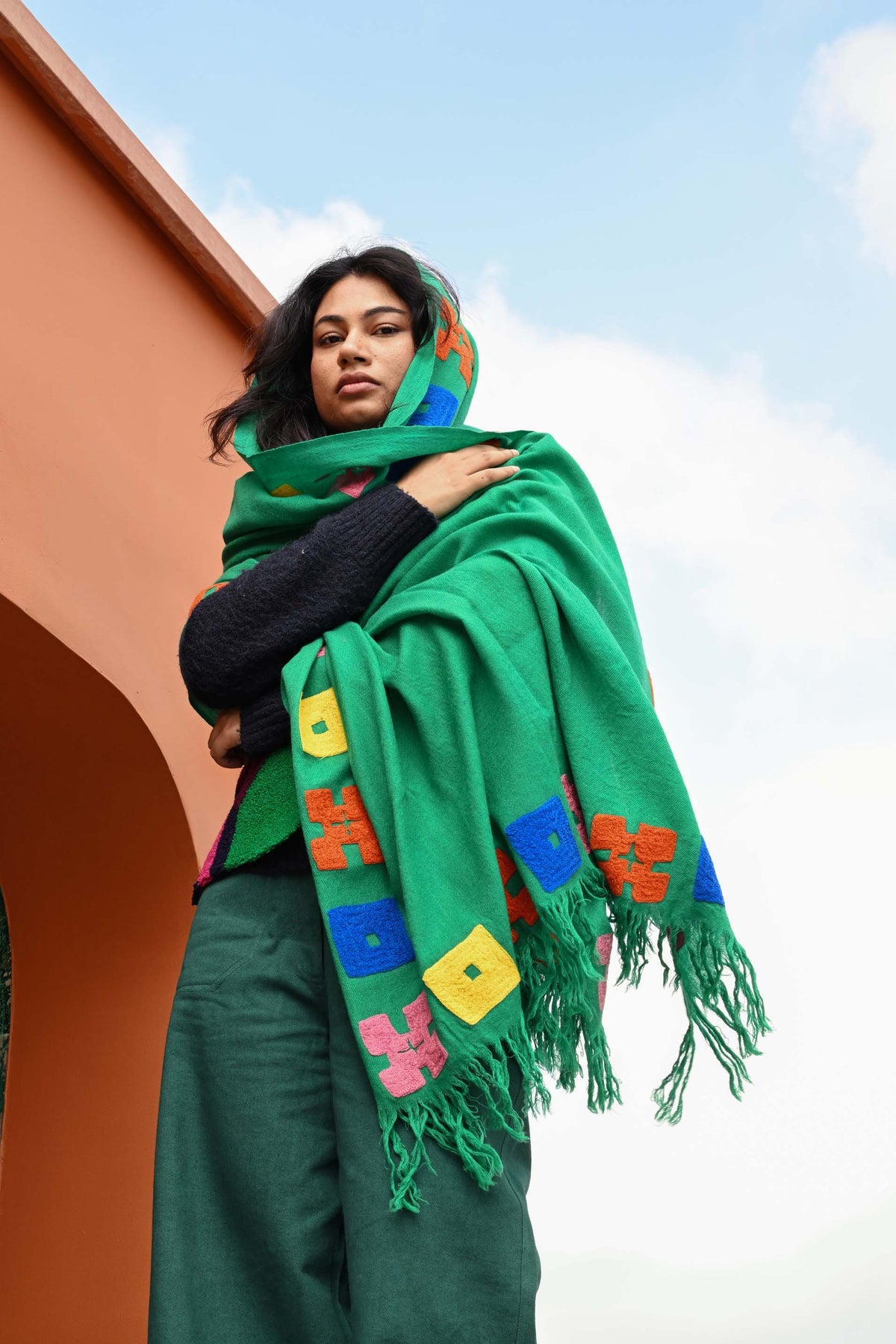 Wool Shawl in 'Green Bric a Brac'