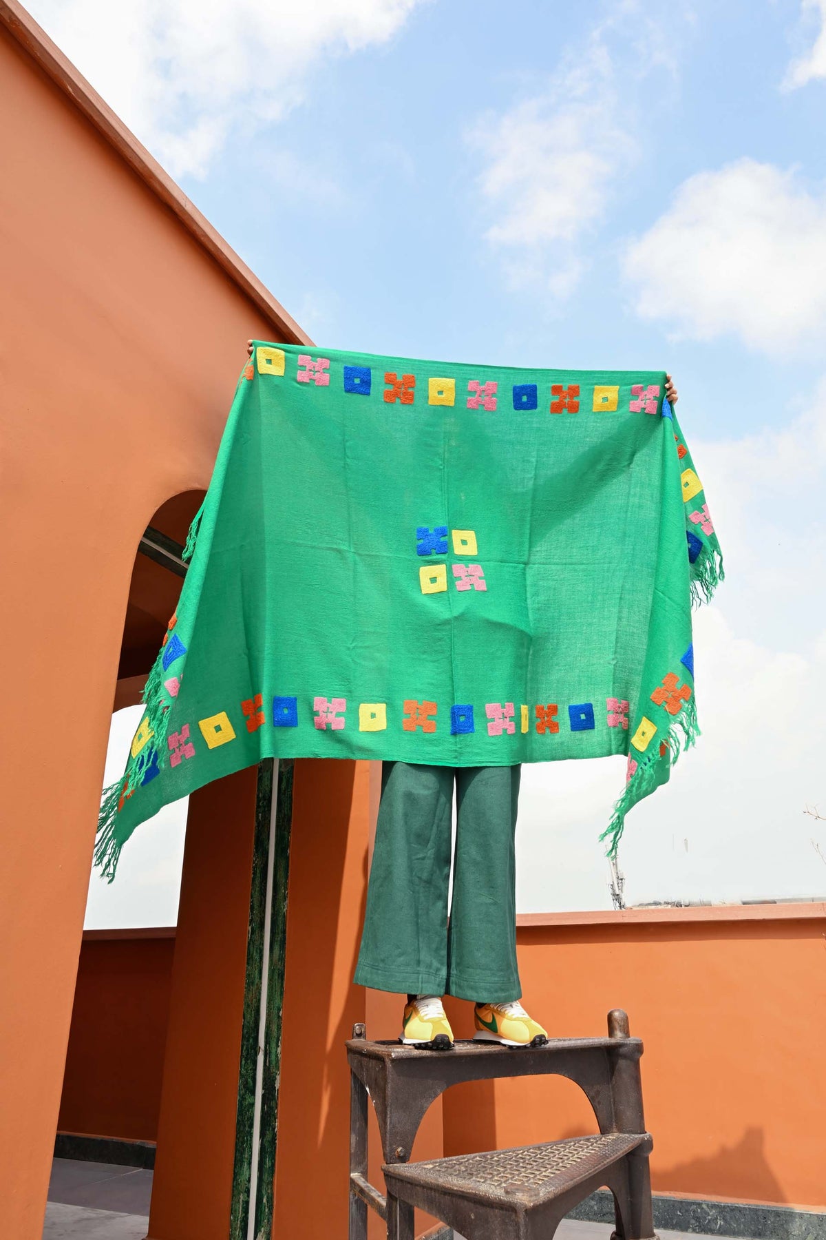 Wool Shawl in 'Green Bric a Brac'