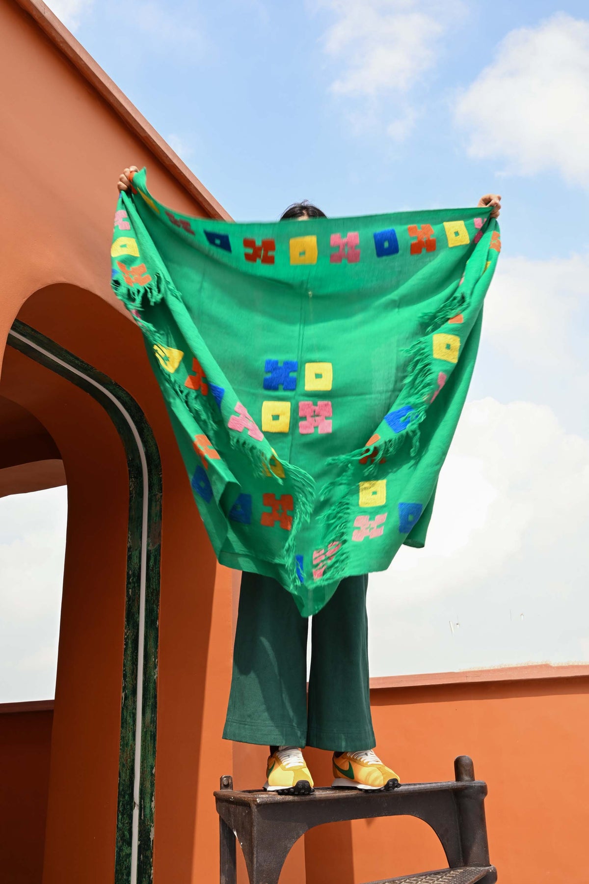 Wool Shawl in 'Green Bric a Brac'