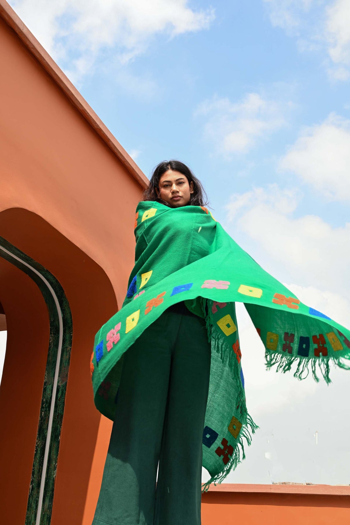 Wool Shawl in 'Green Bric a Brac'