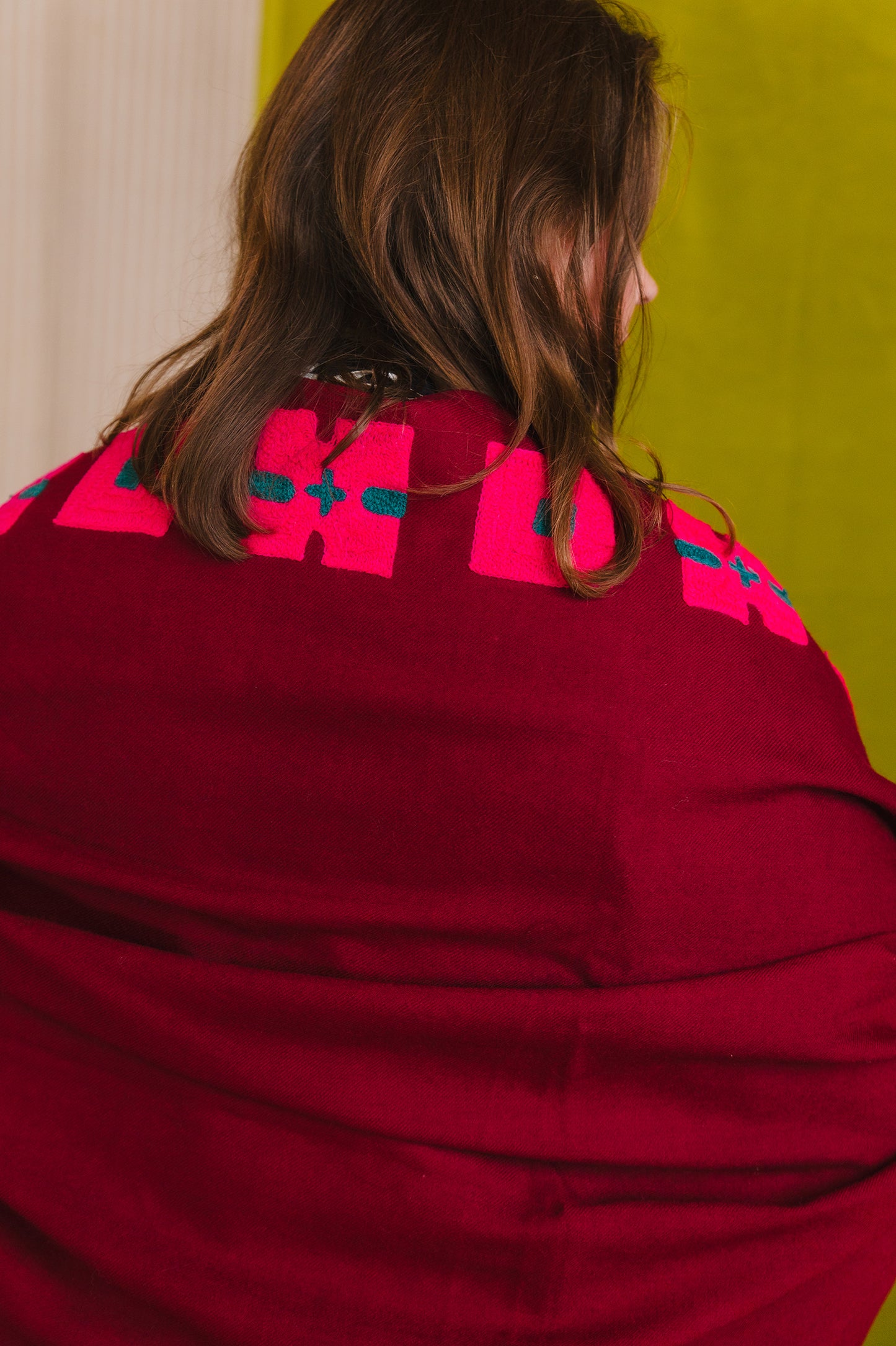 Wool Shawl in 'Burgundy Check'