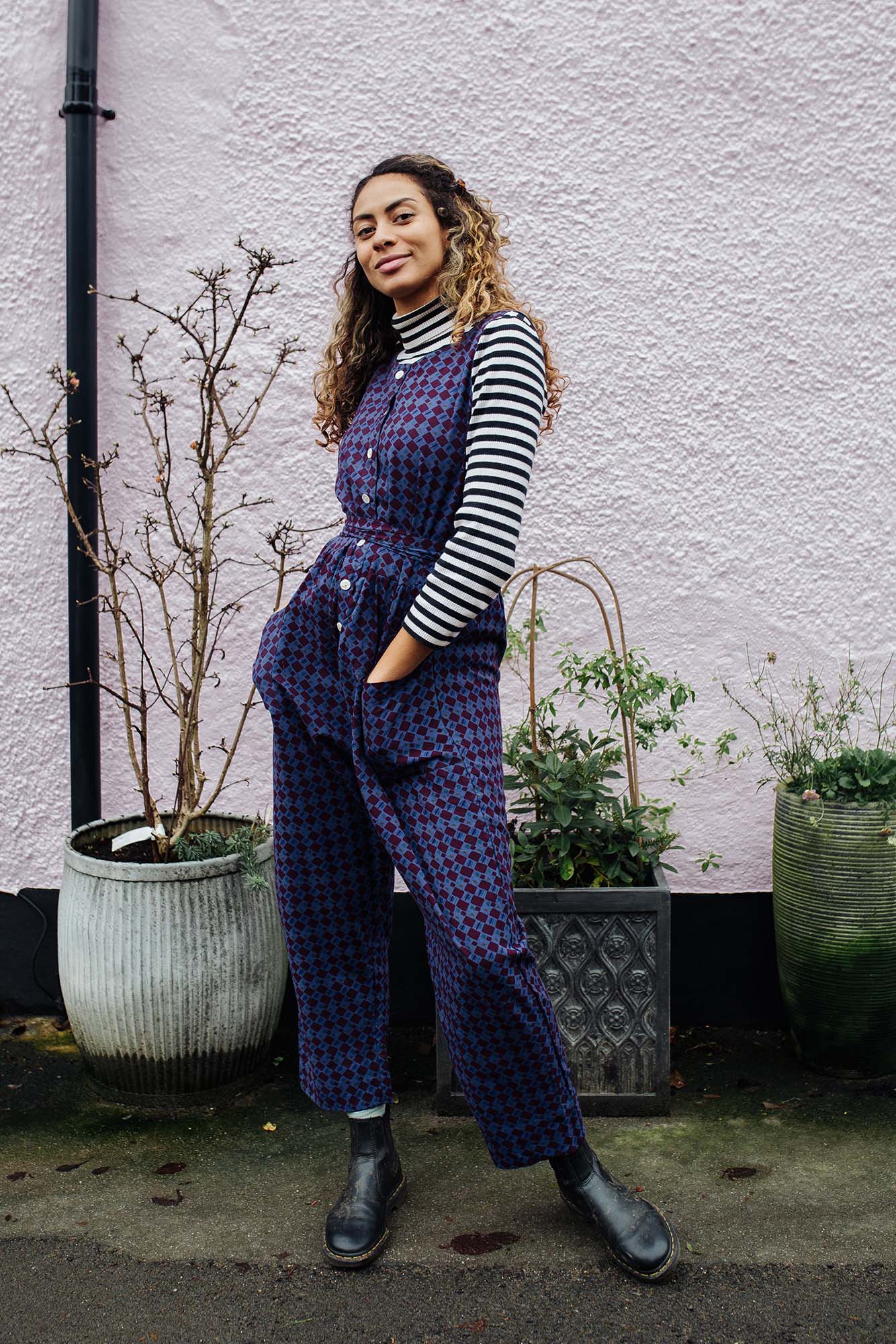 Andy Dungarees In Indigo Check