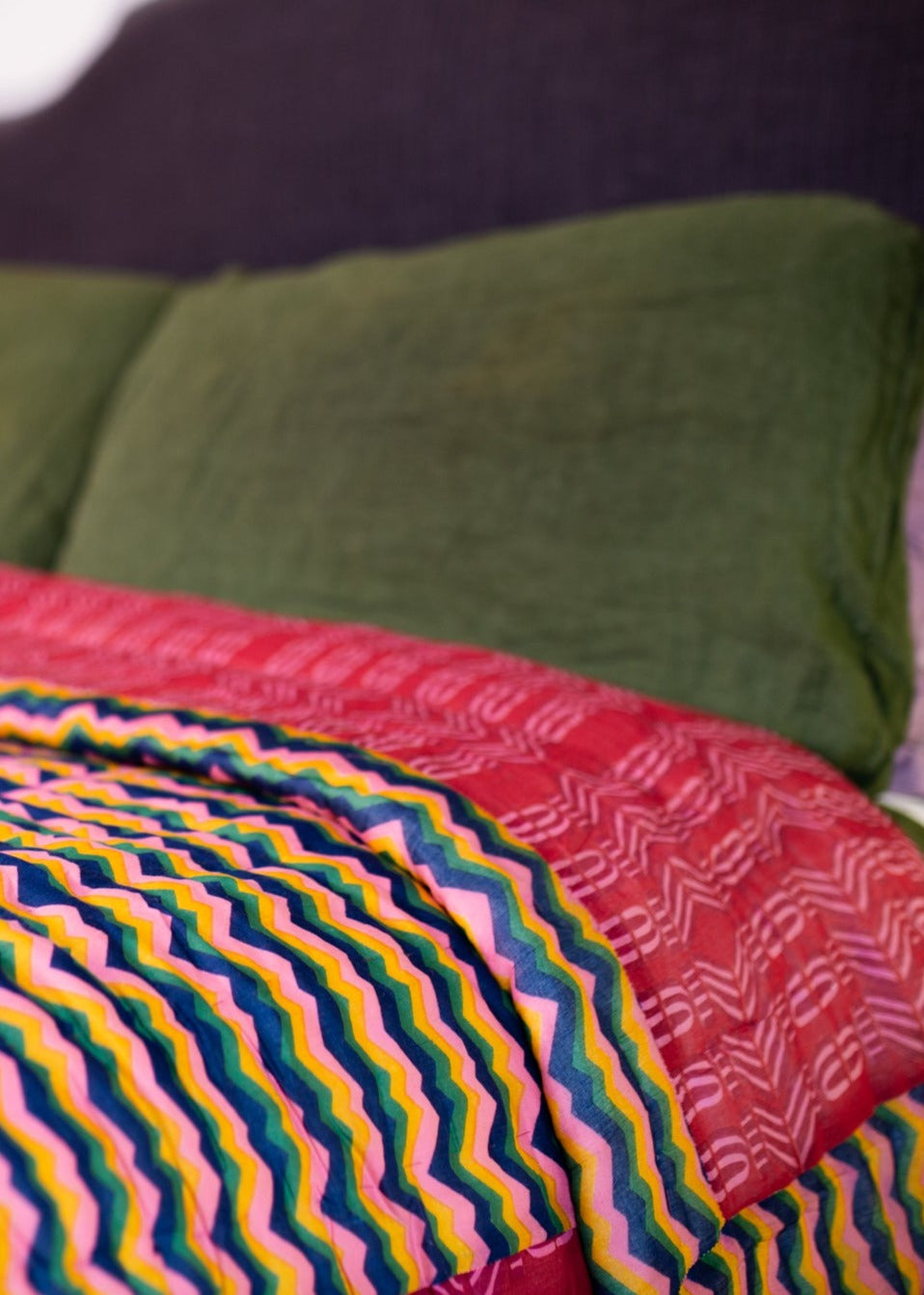 Bed Quilt in 'Flamingo Splits' & 'Festive Dream'