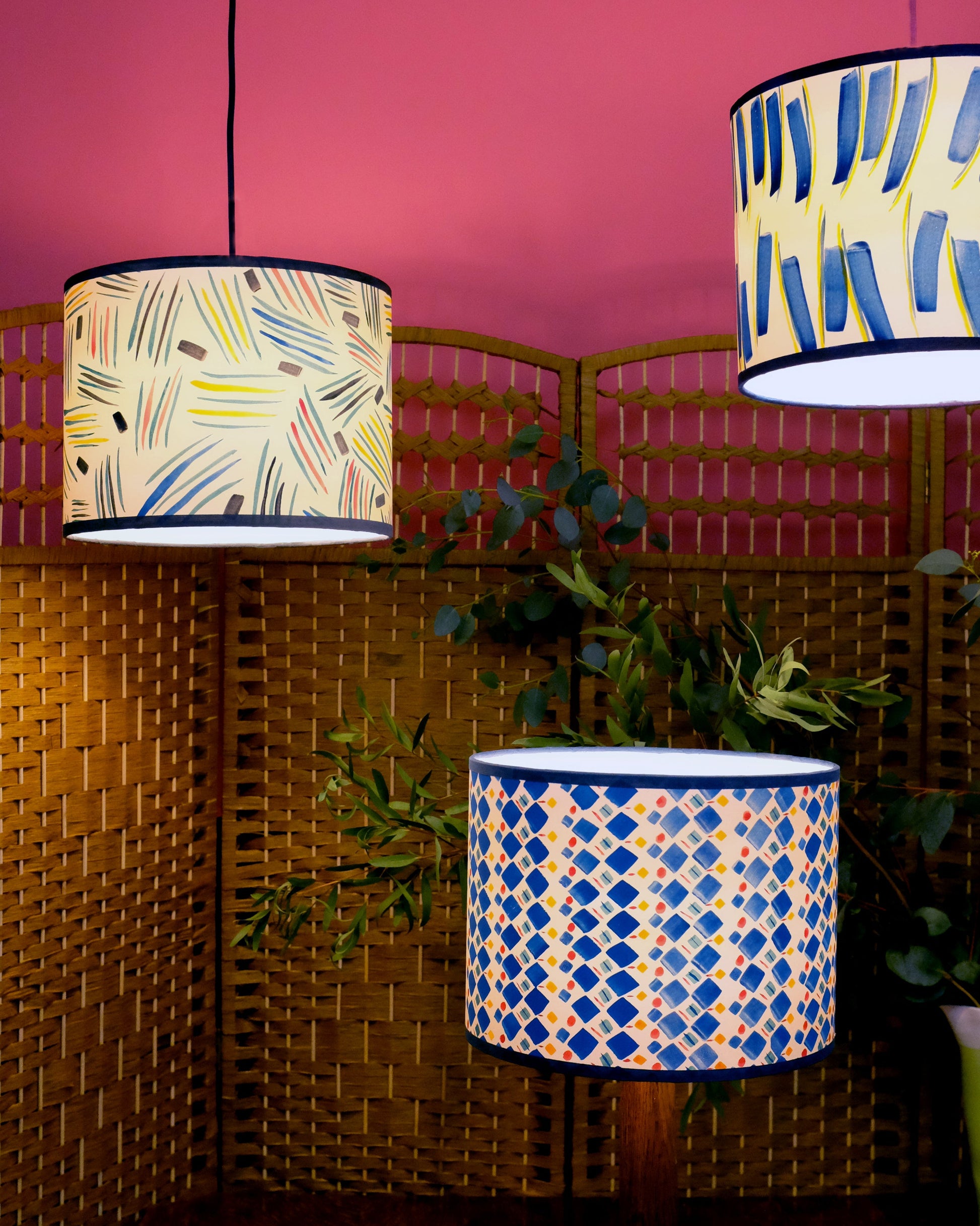 Hand painted lamp in Top and Tail by Claire Cartwright Studio-Humphries and Begg