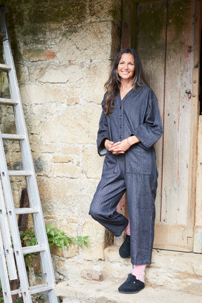 Playsuit in Black recycled Herringbone