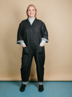 Playsuit in Black recycled Herringbone-Humphries and Begg