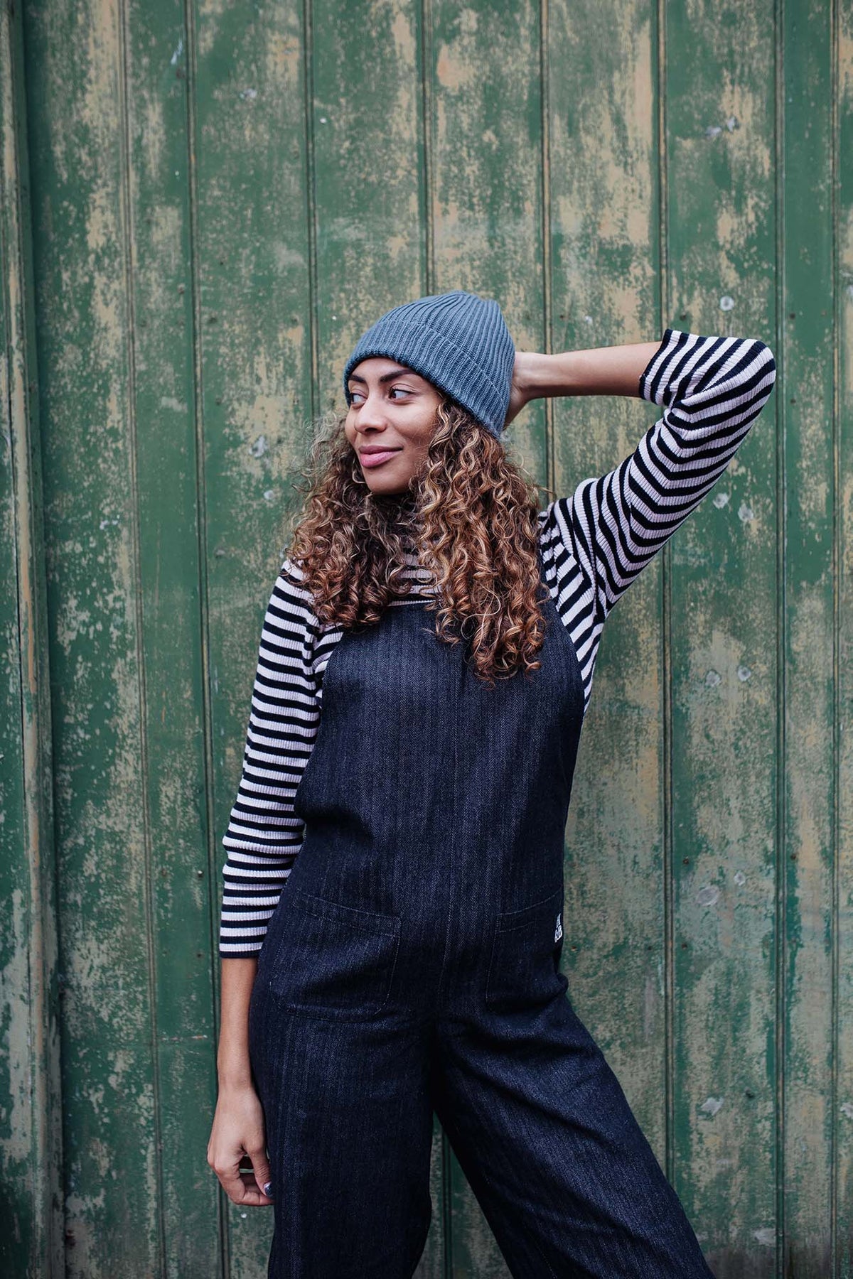Rosie Dungarees In Herringbone Black Recycled Cotton XS, S & M only