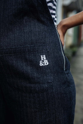 Rosie Dungarees In Herringbone Black Recycled Cotton XS, S & M only