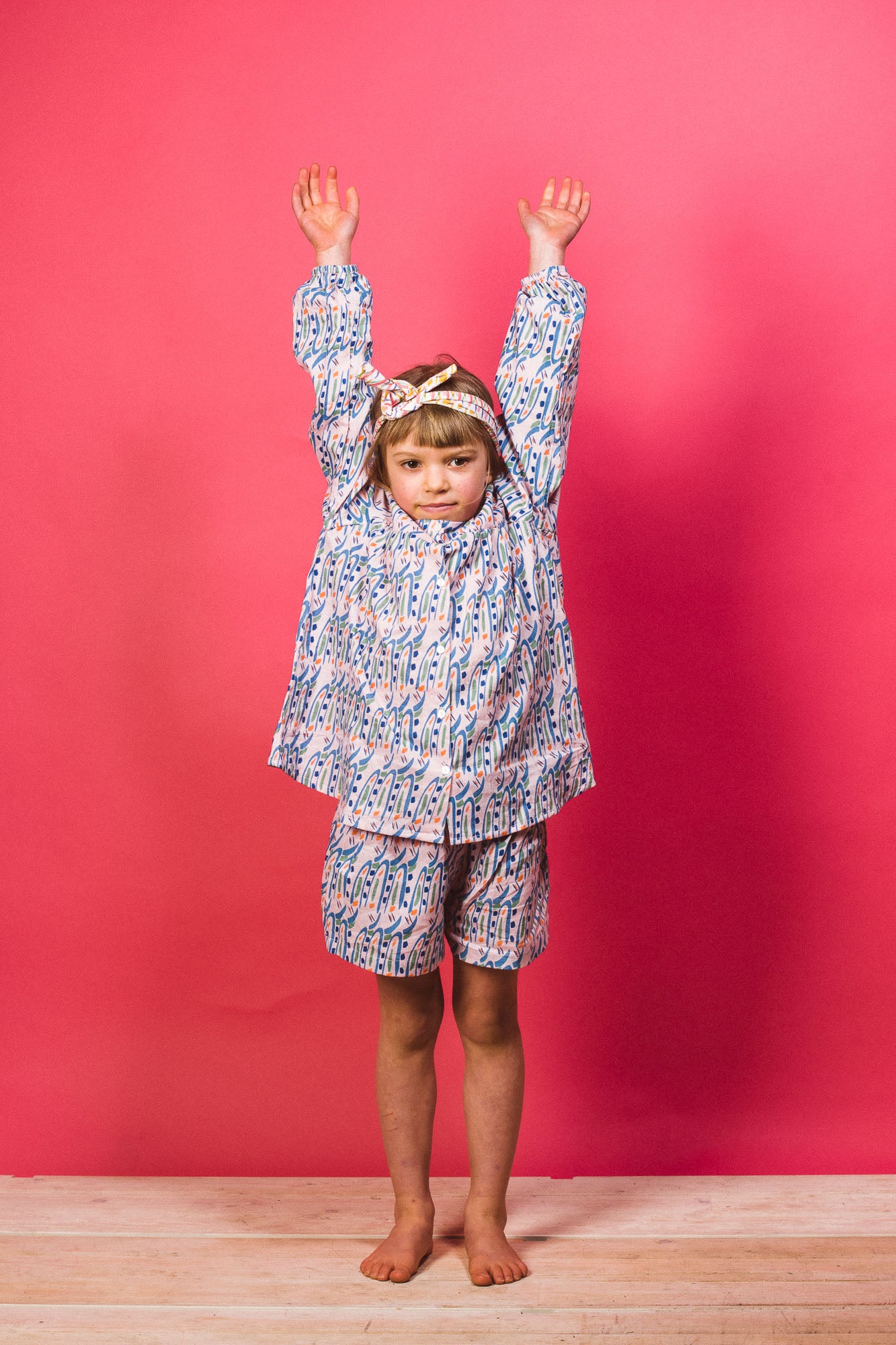 Kids organic cotton smock in Hungry Bugs on Pink 0 - 6 yrs-Humphries and Begg