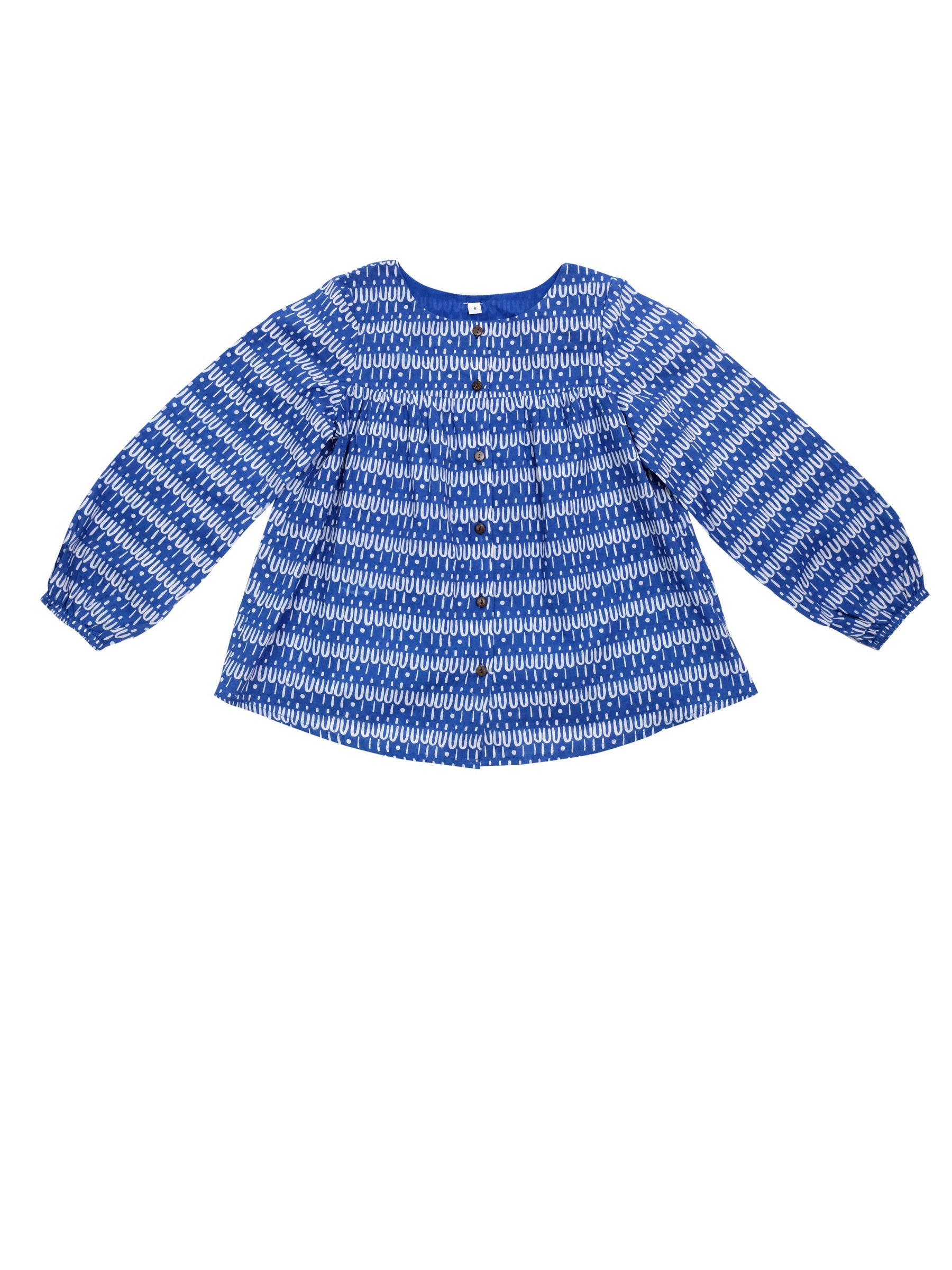 Kids organic cotton smock in Scallop on blue 0-6 yrs-Humphries and Begg
