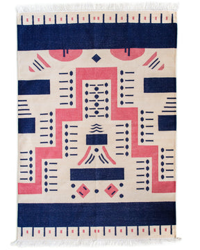 Desert Blues Rug - Handwoven cotton dhurrie-Humphries and Begg