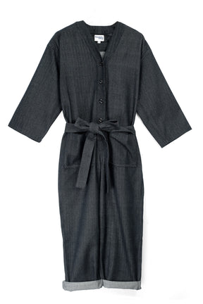 Playsuit in Black recycled Herringbone-Humphries and Begg