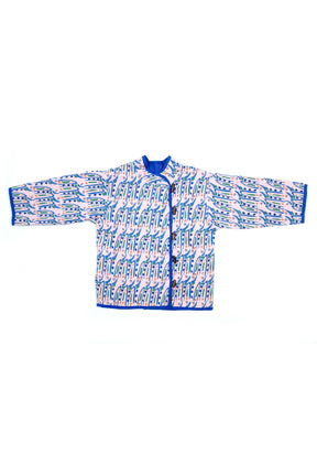 Kids organic cotton quilted Jacket in Hungry Bugs on Pink-Humphries and Begg