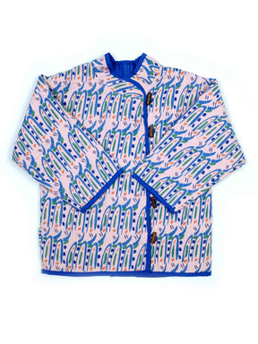 Kids organic cotton quilted Jacket in Hungry Bugs on Pink-Humphries and Begg