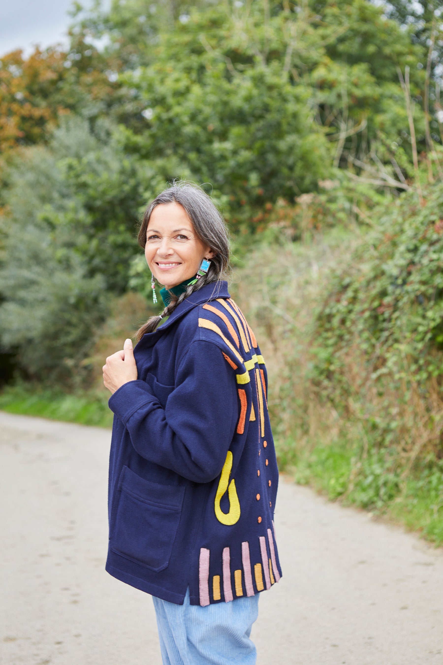 Unisex Embroidered Jacket in 'Navy'