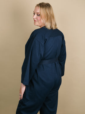 Playsuit in Navy recycled cotton twill-Humphries and Begg