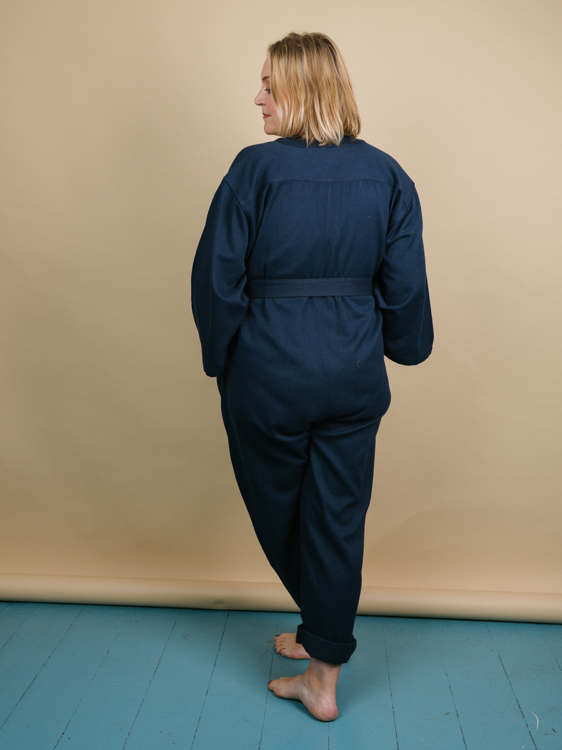 Playsuit in Navy recycled cotton twill-Humphries and Begg