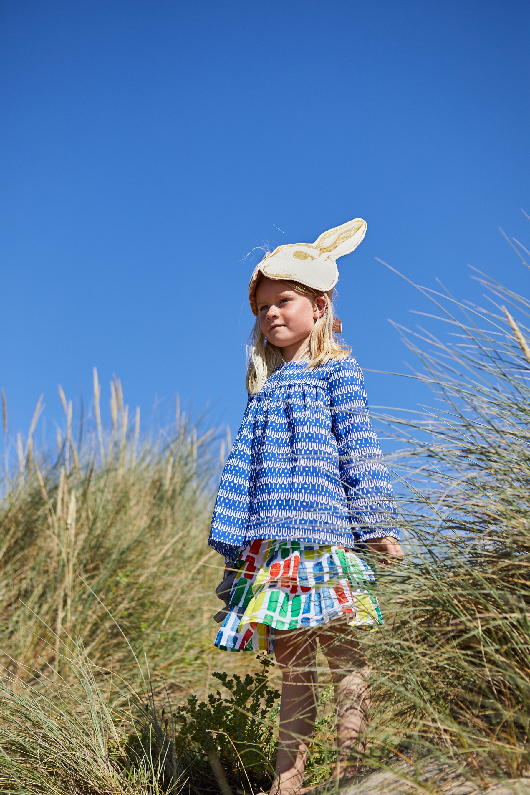 Kids organic cotton smock in Scallop on blue 0-6 yrs-Humphries and Begg