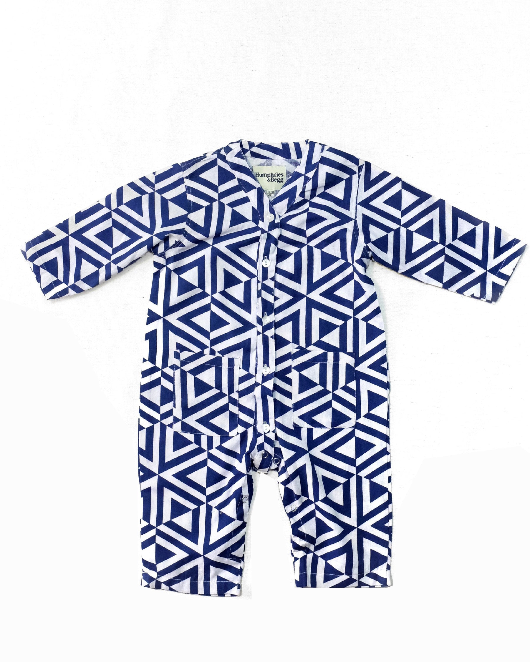 Kids Playsuit - Navy Honeycomb print 0-4 yrs-Humphries and Begg