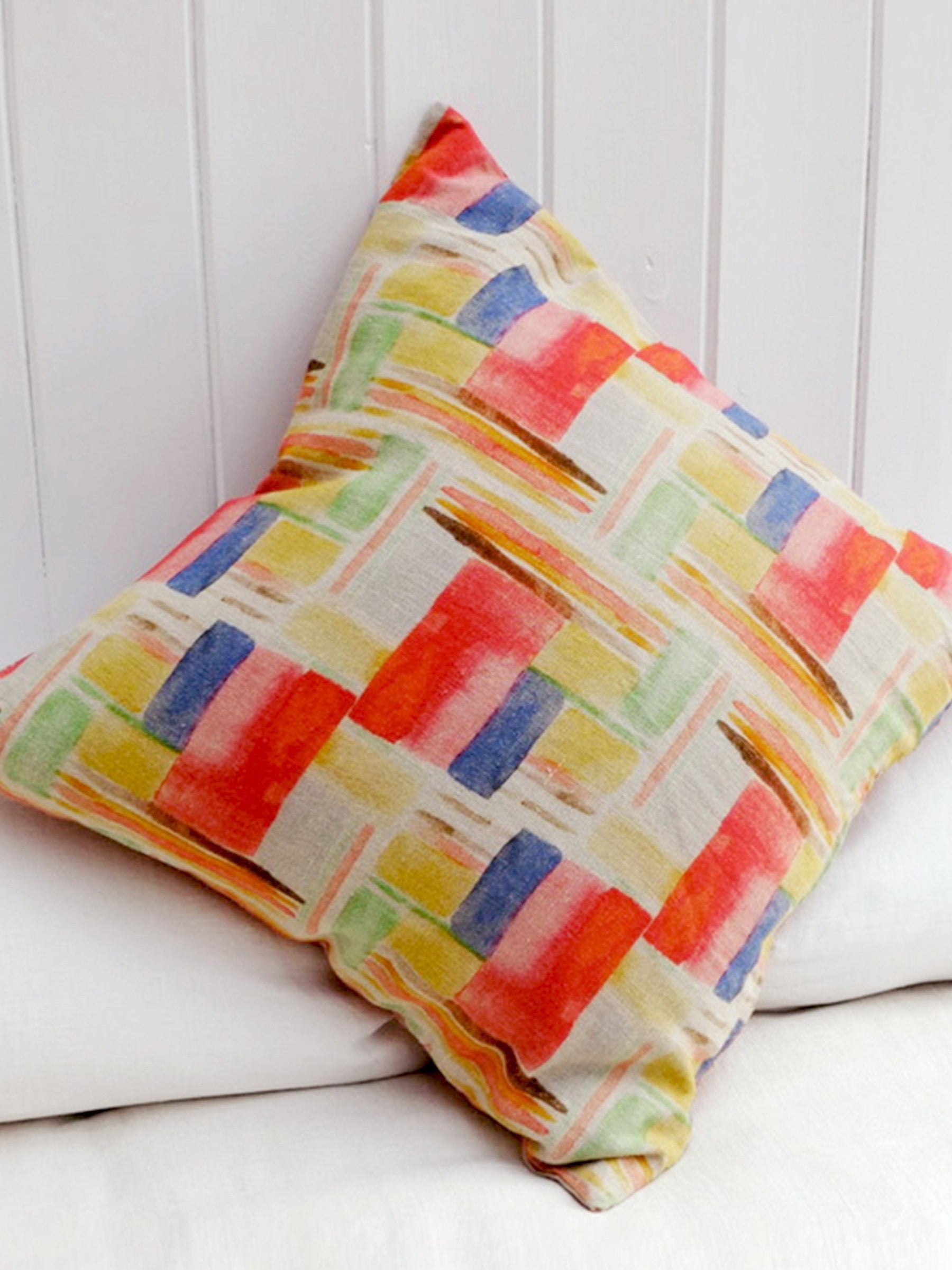 Large colour dreamer and raspberry cabaret stripe linen cushion 60 x 60cm-Humphries and Begg