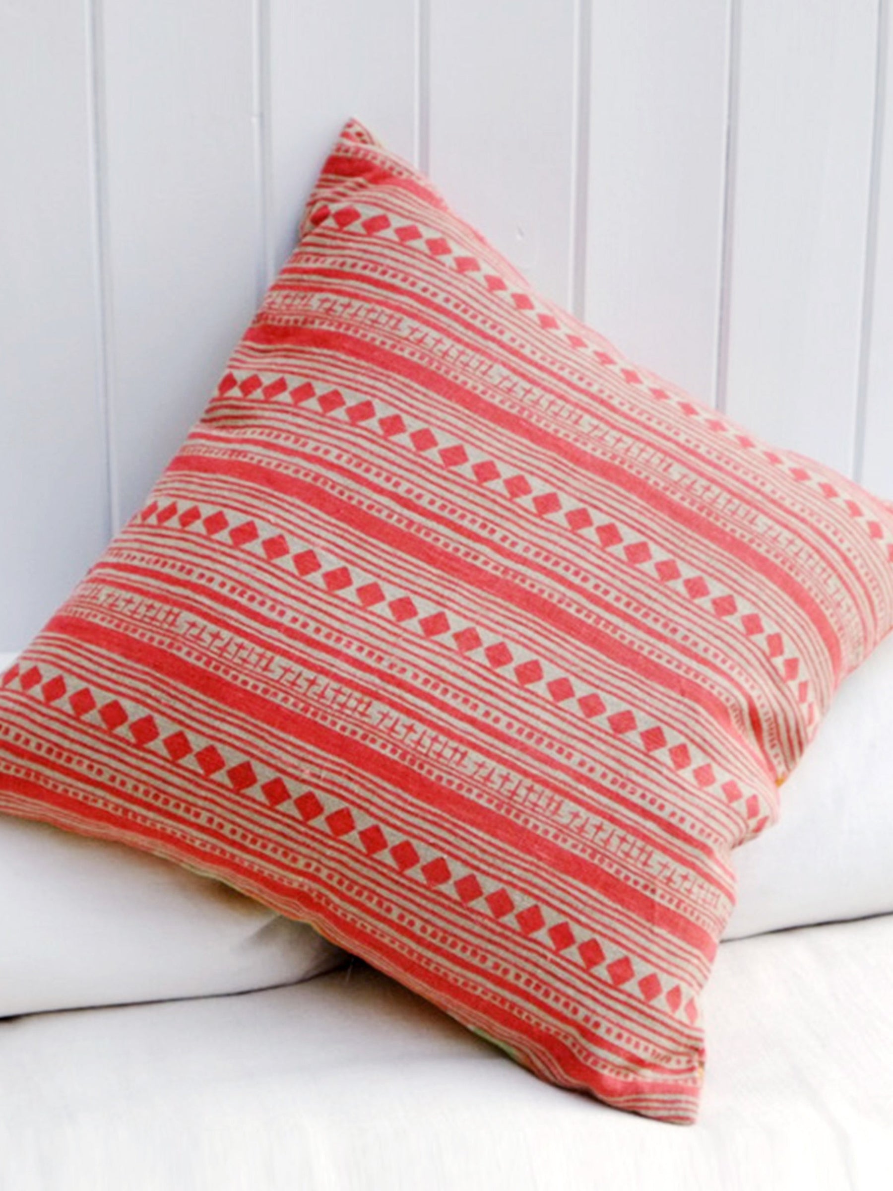 Large colour dreamer and raspberry cabaret stripe linen cushion 60 x 60cm-Humphries and Begg